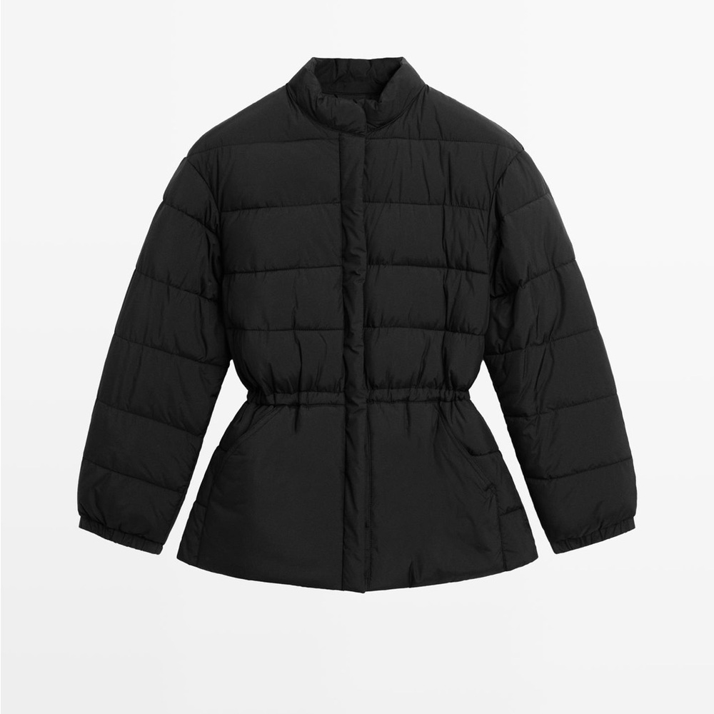 Massimo Dutti Black Water-Repellent Puffer Jacket Size S Drawstring Waist - Picture 2 of 16